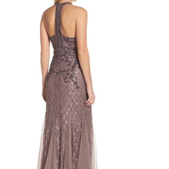 Adrianna Papell mock neck Tback stone beaded dress - Picture 11 of 14